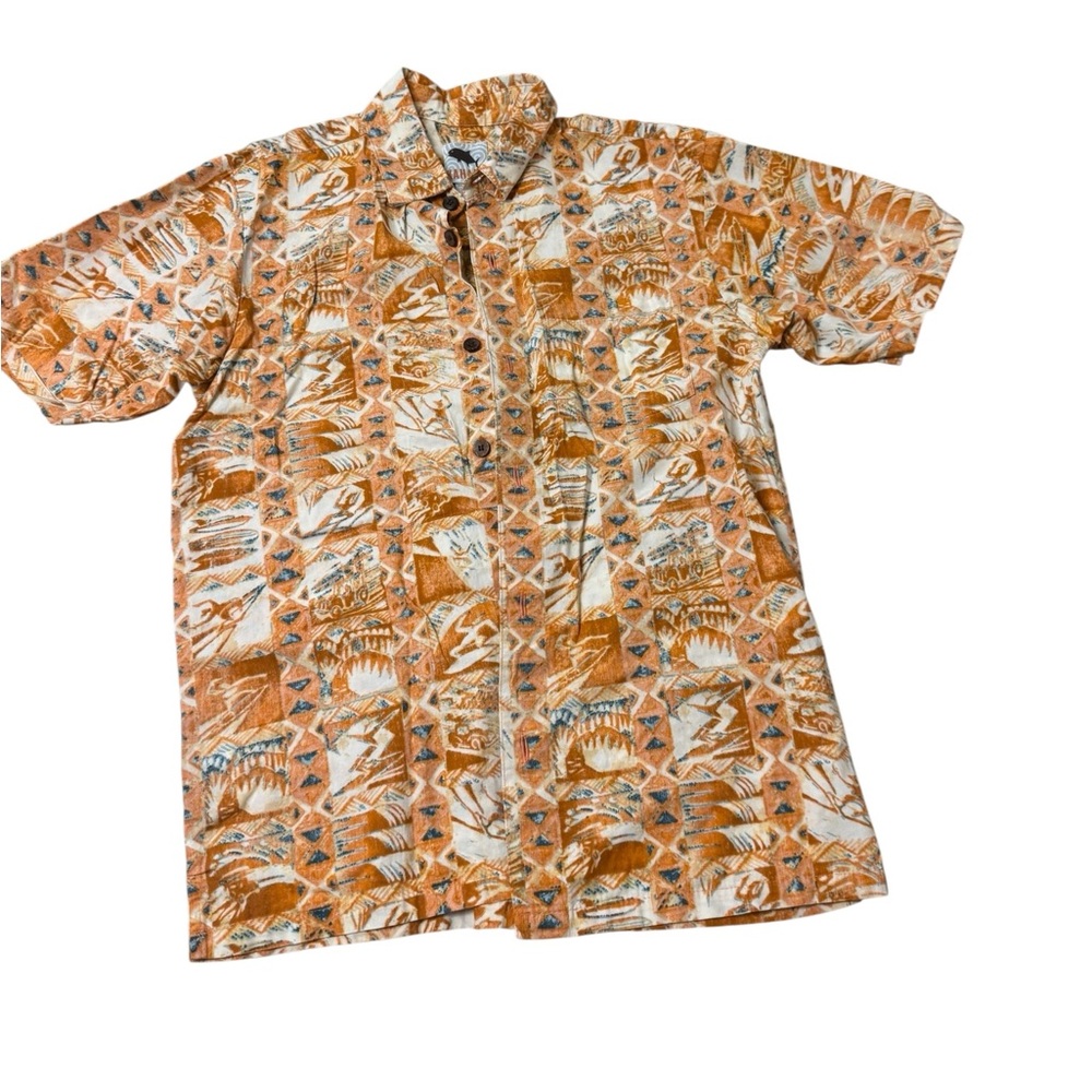 Kahala | Hawaiian Tropical Kids' Orange Patterned Button Down Shirt Short Sleeve - Picture 2 of 5